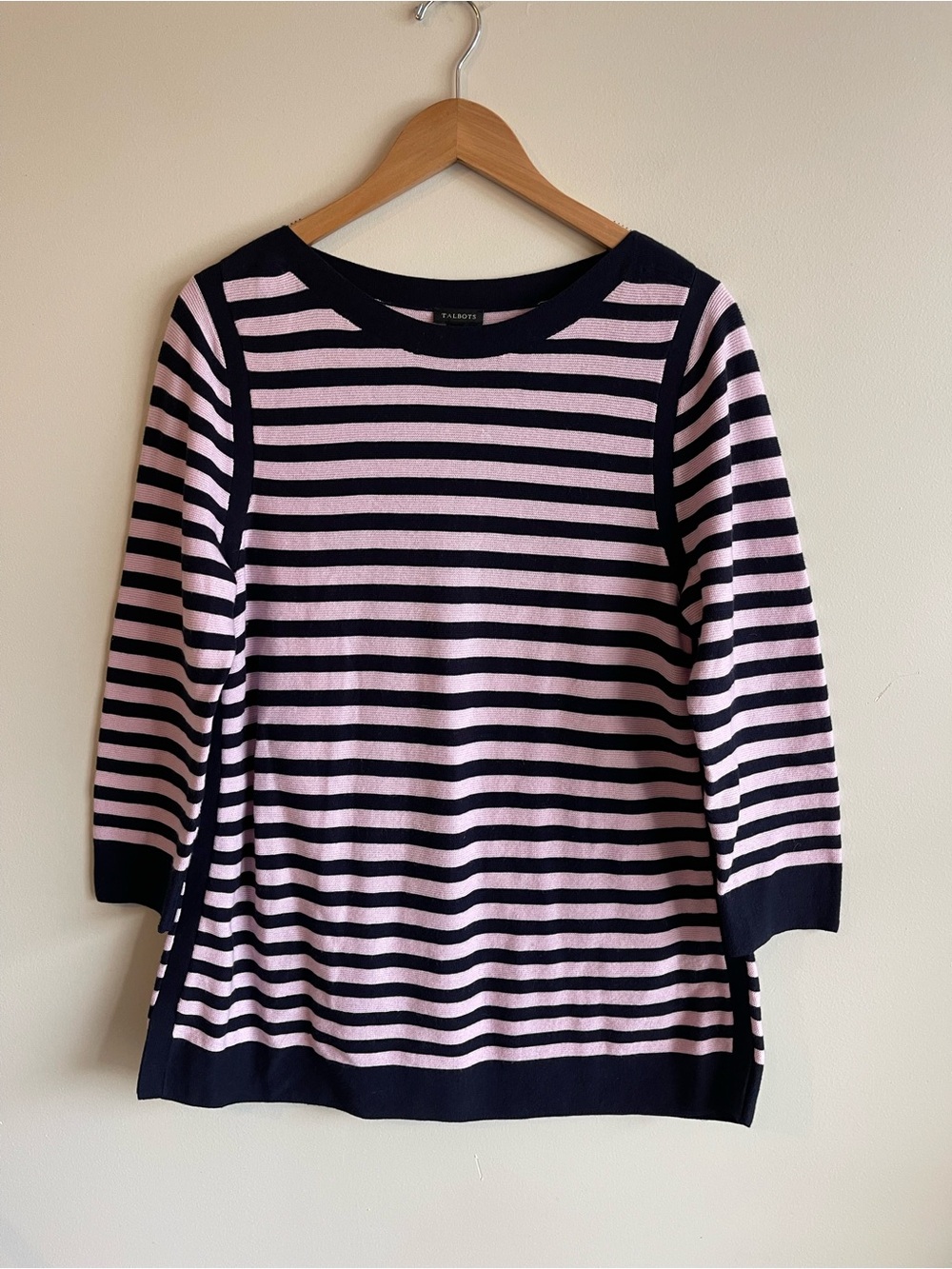 Talbots Navy and Pink Striped Boatneck Sweater